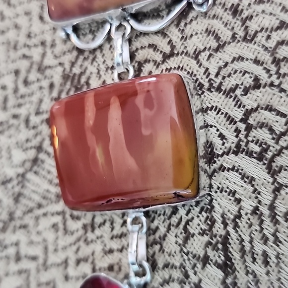 Sterling silver and red mookite and ruby adjustable bracelet. - Picture 3 of 3